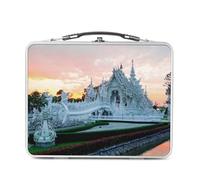 Fabulous Lunch Box Métal Argenté pour Sandwich et Snack - Le Temple Blanc Dans le Soleil Couchant Thailande - Boîte à Goûter Aluminium Gamelle Rigide Style Rétro Imprimée en France