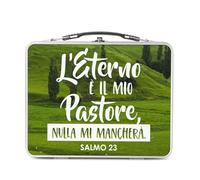 Fabulous Lunch Box Métal Argenté pour Sandwich et Snack - L'Eterno È Il Mio Pastore Bible Verse Spiritual Religious Quote - Boîte à Goûter Aluminium Gamelle Rigide Style Rétro Imprimée en France