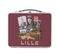 Fabulous Lunch Box Métal Argenté pour Sandwich et Snack - Lille Collage Ville France Nord Histoire - Boîte à Goûter Aluminium Gamelle Rigide Style Rétro Imprimée en France