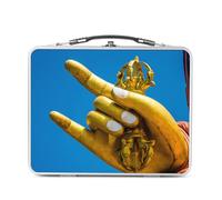 Fabulous Lunch Box Métal Argenté pour Sandwich et Snack - Main Droite Du Bouddha d'Or Karana Mudra Conjuration du Mal - Boîte à Goûter Aluminium Gamelle Rigide Style Rétro Imprimée en France