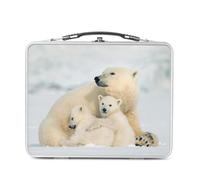 Fabulous Lunch Box Métal Argenté pour Sandwich et Snack - Maman Ours Polaire et Ses Oursons Mignon Animaux Sauvages - Boîte à Goûter Aluminium Gamelle Rigide Style Rétro Imprimée en France