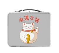 Fabulous Lunch Box Métal Argenté pour Sandwich et Snack - Maneki-Neko Chat Japon Asie Culture Chine Porte Bonheur - Boîte à Goûter Aluminium Gamelle Rigide Style Rétro Imprimée en France