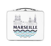 Fabulous Lunch Box Métal Argenté pour Sandwich et Snack - Marseille Minimalist France Ville Pastis OM - Boîte à Goûter Aluminium Gamelle Rigide Style Rétro Imprimée en France