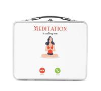 Fabulous Lunch Box Métal Argenté pour Sandwich et Snack - Meditation Is Calling Me Zen Yoga - Boîte à Goûter Aluminium Gamelle Rigide Style Rétro Imprimée en France
