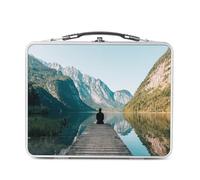 Fabulous Lunch Box Métal Argenté pour Sandwich et Snack - Meditation Ponton Devant un Lac de Montagne - Boîte à Goûter Aluminium Gamelle Rigide Style Rétro Imprimée en France