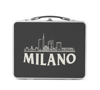 Fabulous Lunch Box Métal Argenté pour Sandwich et Snack - Milano Minimalist Milan Italie Voyage Mode - Boîte à Goûter Aluminium Gamelle Rigide Style Rétro Imprimée en France