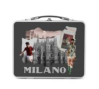 Fabulous Lunch Box Métal Argenté pour Sandwich et Snack - Milano Vintage Milan Italie Voyage Mode - Boîte à Goûter Aluminium Gamelle Rigide Style Rétro Imprimée en France