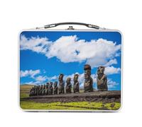Fabulous Lunch Box Métal Argenté pour Sandwich et Snack - Moai Ile de Paque Monument Chilie Histoire Patrimoine - Boîte à Goûter Aluminium Gamelle Rigide Style Rétro Imprimée en France