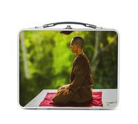 Fabulous Lunch Box Métal Argenté pour Sandwich et Snack - Moine Bouddhiste medite dans la Foret au leve du Jour - Boîte à Goûter Aluminium Gamelle Rigide Style Rétro Imprimée en France
