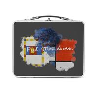 Fabulous Lunch Box Métal Argenté pour Sandwich et Snack - Mondrian Signature Peinture Peintre Artiste Cubism Abstract De Stijl - Boîte à Goûter Aluminium Gamelle Rigide Style Rétro Imprimée en France