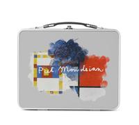 Fabulous Lunch Box Métal Argenté pour Sandwich et Snack - Mondrian Signature Peinture Peintre Artiste Cubism Abstract De Stijl - Boîte à Goûter Aluminium Gamelle Rigide Style Rétro Imprimée en France