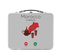 Fabulous Lunch Box Métal Argenté pour Sandwich et Snack - Morocco Is Callling Me Flag Tea Culture - Boîte à Goûter Aluminium Gamelle Rigide Style Rétro Imprimée en France