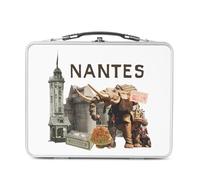 Fabulous Lunch Box Métal Argenté pour Sandwich et Snack - Nantes Collage France Ville Ouest Château - Boîte à Goûter Aluminium Gamelle Rigide Style Rétro Imprimée en France