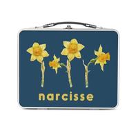 Fabulous Lunch Box Métal Argenté pour Sandwich et Snack - Narcisse Fleurs Illustration Chic Jardin Amour - Boîte à Goûter Aluminium Gamelle Rigide Style Rétro Imprimée en France
