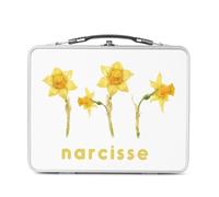 Fabulous Lunch Box Métal Argenté pour Sandwich et Snack - Narcisse Fleurs Illustration Chic Jardin Amour - Boîte à Goûter Aluminium Gamelle Rigide Style Rétro Imprimée en France