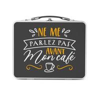 Fabulous Lunch Box Métal Argenté pour Sandwich et Snack - Ne Me Parlez Pas Avant Mon Café Expresso - Boîte à Goûter Aluminium Gamelle Rigide Style Rétro Imprimée en France