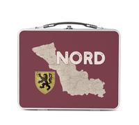 Fabulous Lunch Box Métal Argenté pour Sandwich et Snack - Nord 59 Departement Ch'ti Lille Carte Ancienne - Boîte à Goûter Aluminium Gamelle Rigide Style Rétro Imprimée en France