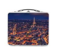 Fabulous Lunch Box Métal Argenté pour Sandwich et Snack - Paris La Nuit Lumiere Tour Eiffel Ville Vue Aerienne - Boîte à Goûter Aluminium Gamelle Rigide Style Rétro Imprimée en France