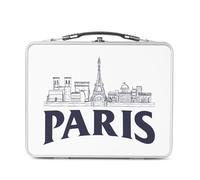 Fabulous Lunch Box Métal Argenté pour Sandwich et Snack - Paris Minimalist France Ville Tour Eiffel Louvre - Boîte à Goûter Aluminium Gamelle Rigide Style Rétro Imprimée en France