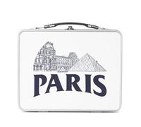 Fabulous Lunch Box Métal Argenté pour Sandwich et Snack - Paris Minimalist Louvre France Ville - Boîte à Goûter Aluminium Gamelle Rigide Style Rétro Imprimée en France