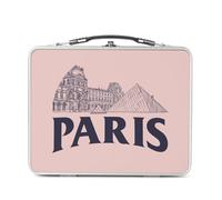 Fabulous Lunch Box Métal Argenté pour Sandwich et Snack - Paris Minimalist Louvre France Ville - Boîte à Goûter Aluminium Gamelle Rigide Style Rétro Imprimée en France