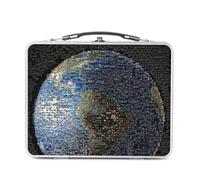 Fabulous Lunch Box Métal Argenté pour Sandwich et Snack - Planete Terre Mosaique Photo Art Pixel - Boîte à Goûter Aluminium Gamelle Rigide Style Rétro Imprimée en France