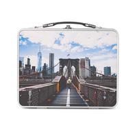 Fabulous Lunch Box Métal Argenté pour Sandwich et Snack - Pompier Traverse le Pont de Brooklin New York USA - Boîte à Goûter Aluminium Gamelle Rigide Style Rétro Imprimée en France