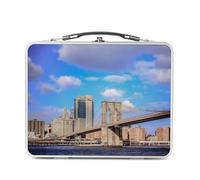 Fabulous Lunch Box Métal Argenté pour Sandwich et Snack - Pont de Brooklin Sous un Ciel Bleu Paysage Urbain - Boîte à Goûter Aluminium Gamelle Rigide Style Rétro Imprimée en France