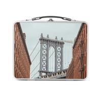 Fabulous Lunch Box Métal Argenté pour Sandwich et Snack - Pont de Manhattan New York USA Paysage Urbain - Boîte à Goûter Aluminium Gamelle Rigide Style Rétro Imprimée en France