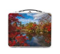 Fabulous Lunch Box Métal Argenté pour Sandwich et Snack - Pont Enjambe un Lac Bordé d'Arbre Automne Japon - Boîte à Goûter Aluminium Gamelle Rigide Style Rétro Imprimée en France