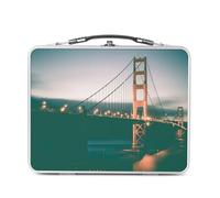 Fabulous Lunch Box Métal Argenté pour Sandwich et Snack - Pont Golden Gate Rouge Vue de Nuit Lumières Californie USA - Boîte à Goûter Aluminium Gamelle Rigide Style Rétro Imprimée en France