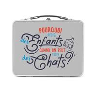 Fabulous Lunch Box Métal Argenté pour Sandwich et Snack - Pourquoi avoir des Enfants quand on peut avoir des Chats ? - Boîte à Goûter Aluminium Gamelle Rigide Style Rétro Imprimée en France