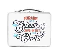 Fabulous Lunch Box Métal Argenté pour Sandwich et Snack - Pourquoi avoir des Enfants quand on peut avoir des Chats ? - Boîte à Goûter Aluminium Gamelle Rigide Style Rétro Imprimée en France