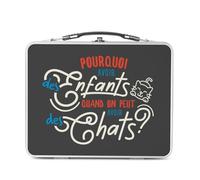 Fabulous Lunch Box Métal Argenté pour Sandwich et Snack - Pourquoi avoir des Enfants quand on peut avoir des Chats ? - Boîte à Goûter Aluminium Gamelle Rigide Style Rétro Imprimée en France
