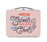 Fabulous Lunch Box Métal Argenté pour Sandwich et Snack - Pourquoi avoir des Enfants quand on peut avoir des Chats ? - Boîte à Goûter Aluminium Gamelle Rigide Style Rétro Imprimée en France