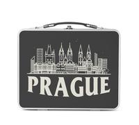 Fabulous Lunch Box Métal Argenté pour Sandwich et Snack - Prague Minimalist Voyage Tchéquie Culture Architecture - Boîte à Goûter Aluminium Gamelle Rigide Style Rétro Imprimée en France