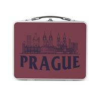 Fabulous Lunch Box Métal Argenté pour Sandwich et Snack - Prague Minimalist Voyage Tchéquie Culture Architecture - Boîte à Goûter Aluminium Gamelle Rigide Style Rétro Imprimée en France
