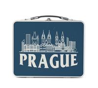 Fabulous Lunch Box Métal Argenté pour Sandwich et Snack - Prague Minimalist Voyage Tchéquie Culture Architecture - Boîte à Goûter Aluminium Gamelle Rigide Style Rétro Imprimée en France
