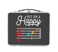 Fabulous Lunch Box Métal Argenté pour Sandwich et Snack - Put On a Happy Face Music Musician Instrument Solfeggio - Boîte à Goûter Aluminium Gamelle Rigide Style Rétro Imprimée en France