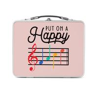 Fabulous Lunch Box Métal Argenté pour Sandwich et Snack - Put On a Happy Face Music Musician Instrument Solfeggio - Boîte à Goûter Aluminium Gamelle Rigide Style Rétro Imprimée en France