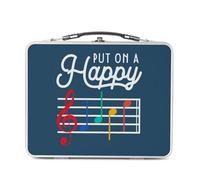 Fabulous Lunch Box Métal Argenté pour Sandwich et Snack - Put On a Happy Face Music Musician Instrument Solfeggio - Boîte à Goûter Aluminium Gamelle Rigide Style Rétro Imprimée en France