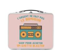 Fabulous Lunch Box Métal Argenté pour Sandwich et Snack - Radio-cassettes - L'argent ne Fait Pas le Bonheur Boîte à Goûter Aluminium Gamelle Rigide Style Rétro Imprimée en France