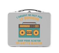 Fabulous Lunch Box Métal Argenté pour Sandwich et Snack - Radio-cassettes - L'argent ne Fait Pas le Bonheur Boîte à Goûter Aluminium Gamelle Rigide Style Rétro Imprimée en France