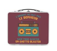 Fabulous Lunch Box Métal Argenté pour Sandwich et Snack - Radio-cassettes - L'argent ne Fait Pas le Bonheur Boîte à Goûter Aluminium Gamelle Rigide Style Rétro Imprimée en France