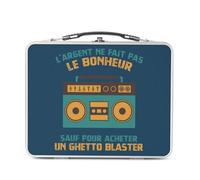 Fabulous Lunch Box Métal Argenté pour Sandwich et Snack - Radio-cassettes - L'argent ne Fait Pas le Bonheur Boîte à Goûter Aluminium Gamelle Rigide Style Rétro Imprimée en France