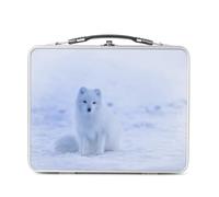 Fabulous Lunch Box Métal Argenté pour Sandwich et Snack - Renard Polaire Neige Blanc Islande Mignon Kawai Vie Sauvage - Boîte à Goûter Aluminium Gamelle Rigide Style Rétro Imprimée en France