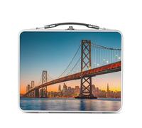 Fabulous Lunch Box Métal Argenté pour Sandwich et Snack - San Francisco Golden Gate Californie Pont Ville Nuit Decoration - Boîte à Goûter Aluminium Gamelle Rigide Style Rétro Imprimée en France