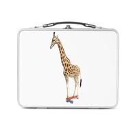 Fabulous Lunch Box Métal Argenté pour Sandwich et Snack - Skate Girafe Collage Vintage Illustration Art Humour Parody Animal - Boîte à Goûter Aluminium Gamelle Rigide Style Rétro Imprimée en France