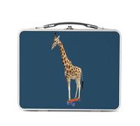 Fabulous Lunch Box Métal Argenté pour Sandwich et Snack - Skate Girafe Collage Vintage Illustration Art Humour Parody Animal - Boîte à Goûter Aluminium Gamelle Rigide Style Rétro Imprimée en France