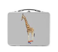 Fabulous Lunch Box Métal Argenté pour Sandwich et Snack - Skate Girafe Collage Vintage Illustration Art Humour Parody Animal - Boîte à Goûter Aluminium Gamelle Rigide Style Rétro Imprimée en France